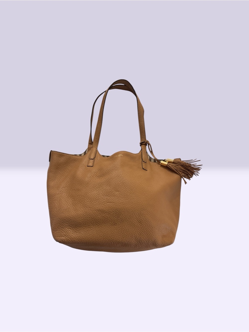 henri bendel Pebbled Leather Tote in Tan with Tassel